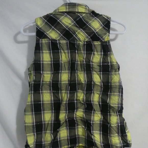 JUSTICE | size 20 | button down plaid tank | tie waist | silver rhinestones - Picture 2 of 15